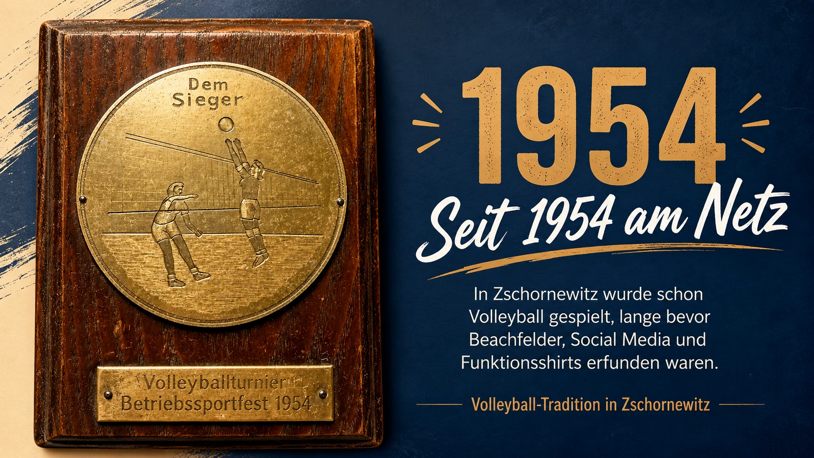 Historische Volleyball-Plakette vom Betriebssportfest 1954 in Zschornewitz
